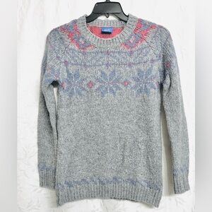 Le Tigre Vintage Women Fair Isle Crew Neck w/snowflake Wool Blend Gray Sweater S